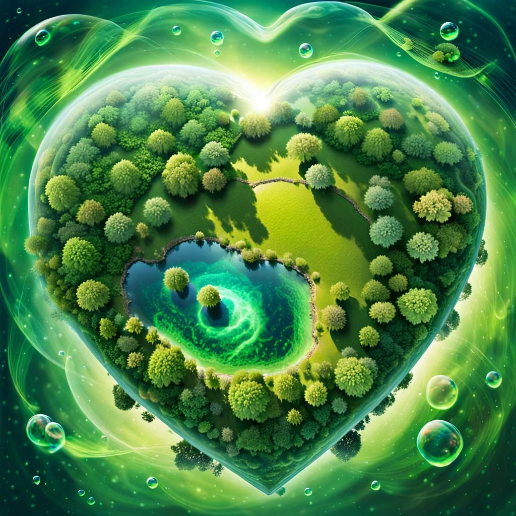 Aerial View of Earth with Swirling Green Heart