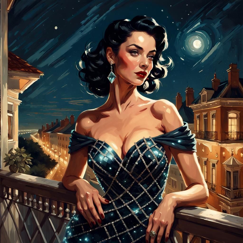Glamorous Woman in Diamond Gown, Digital Illustration