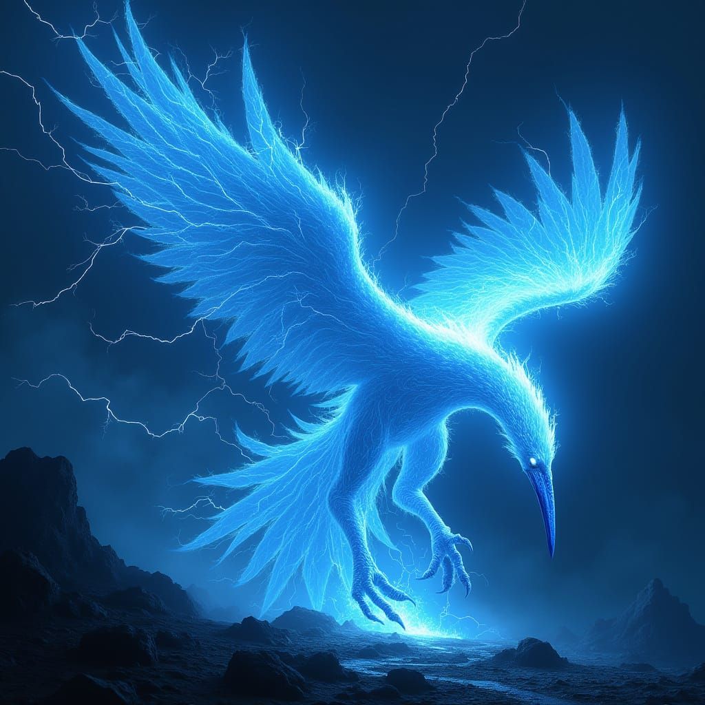 Ethereal Blue Phoenix Dives into the Abyss