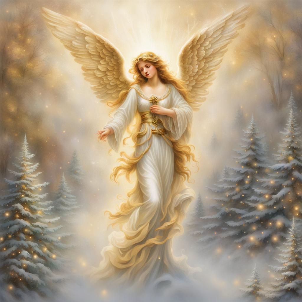 Gold Christmas Angel Decoration in Ethereal Style