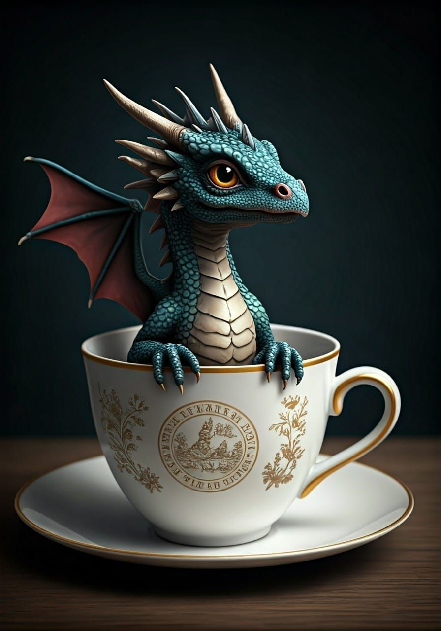 Tiny Dragon Enjoys a Cup of Tea