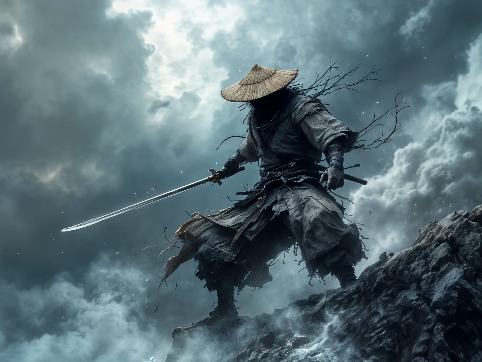 Samurai Warrior in Epic Cyberpunk Landscape