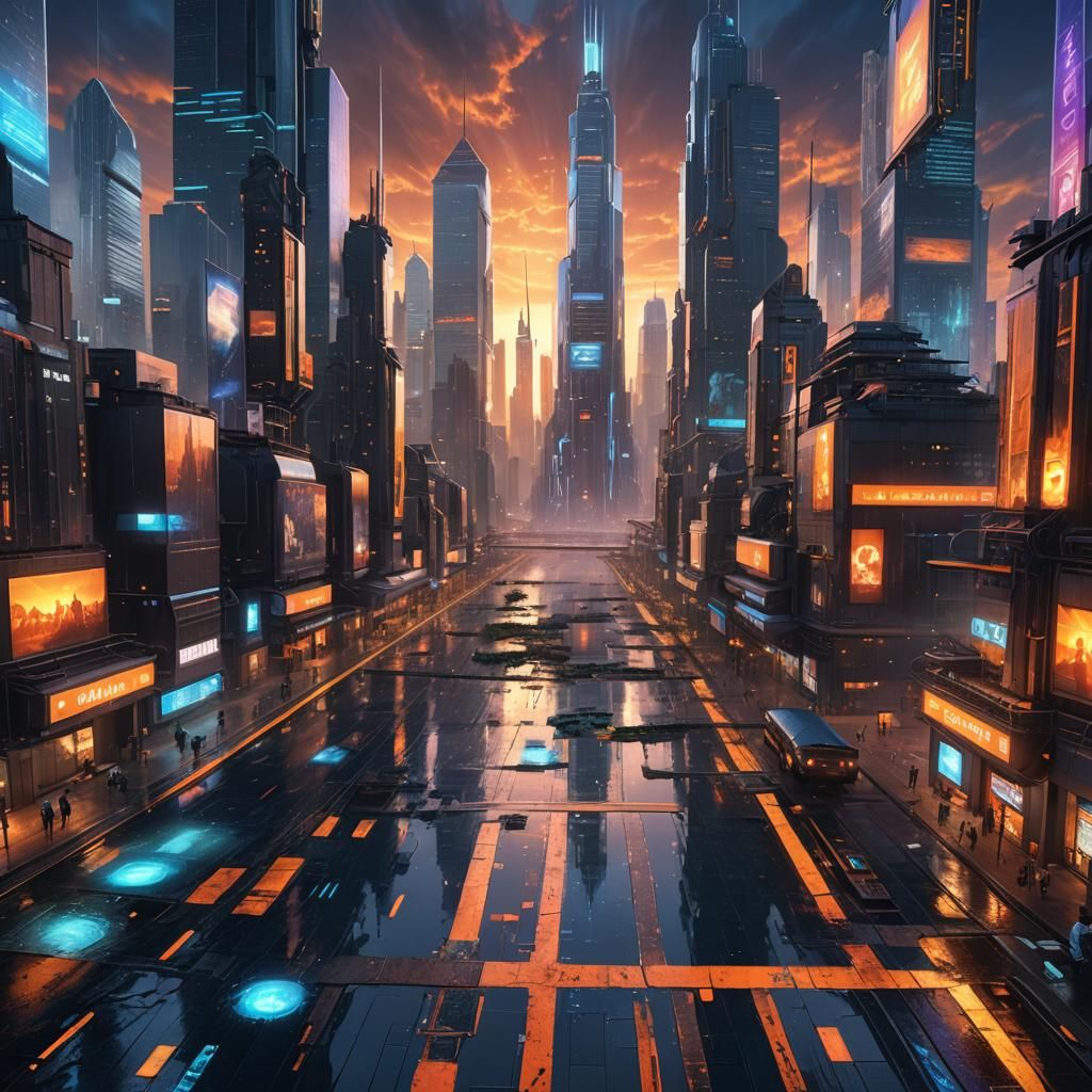 Futuristic Cityscape with Advanced Technology in 3D Matte Pa...