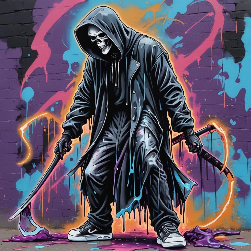 Grim Reaper Graffiti Art in Basquiat Style