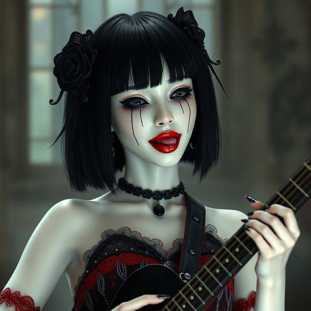 Dark Gothic Geisha Rockstar in Ethereal Fantasy