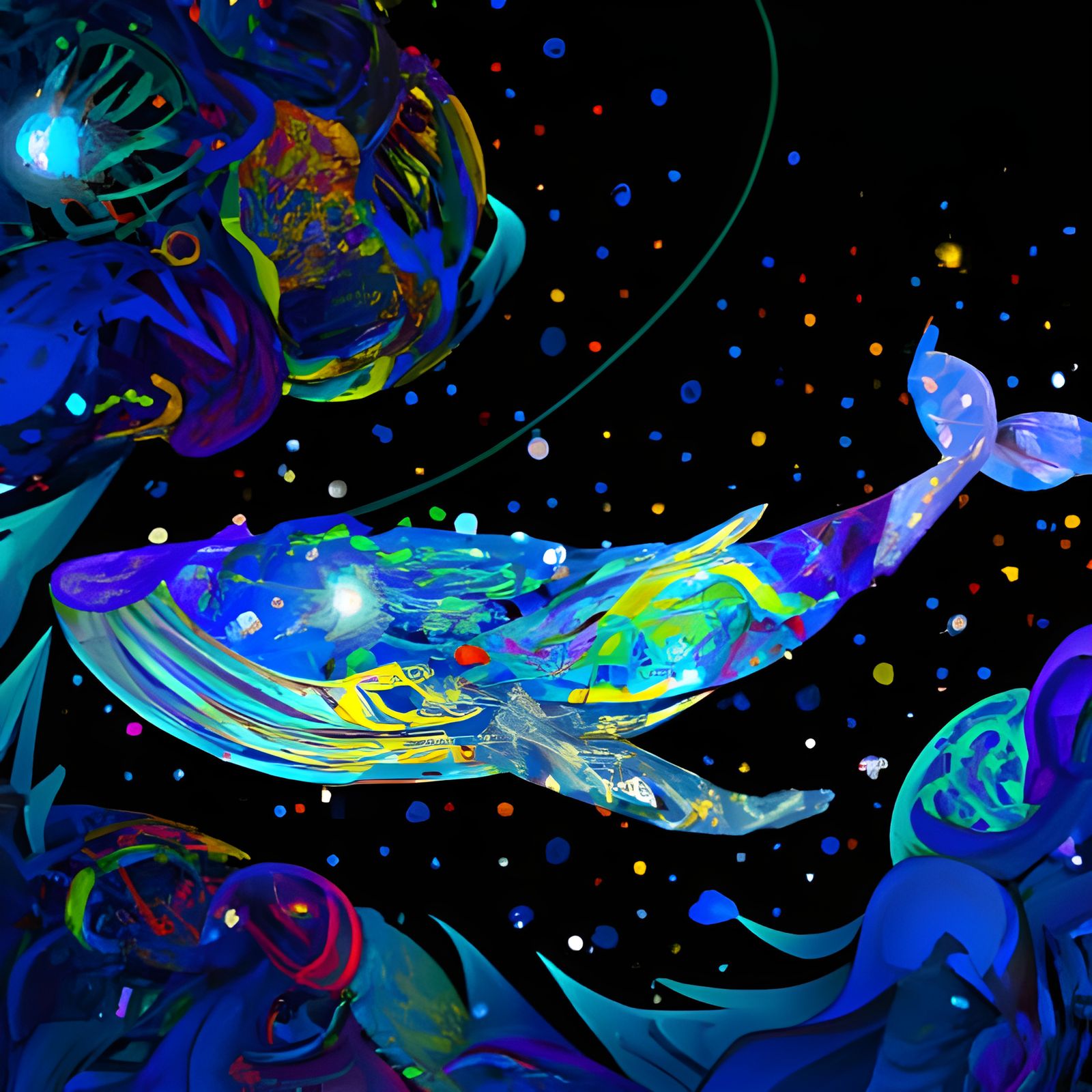 Whale in Galaxy, Van Gogh Style Bioluminescence