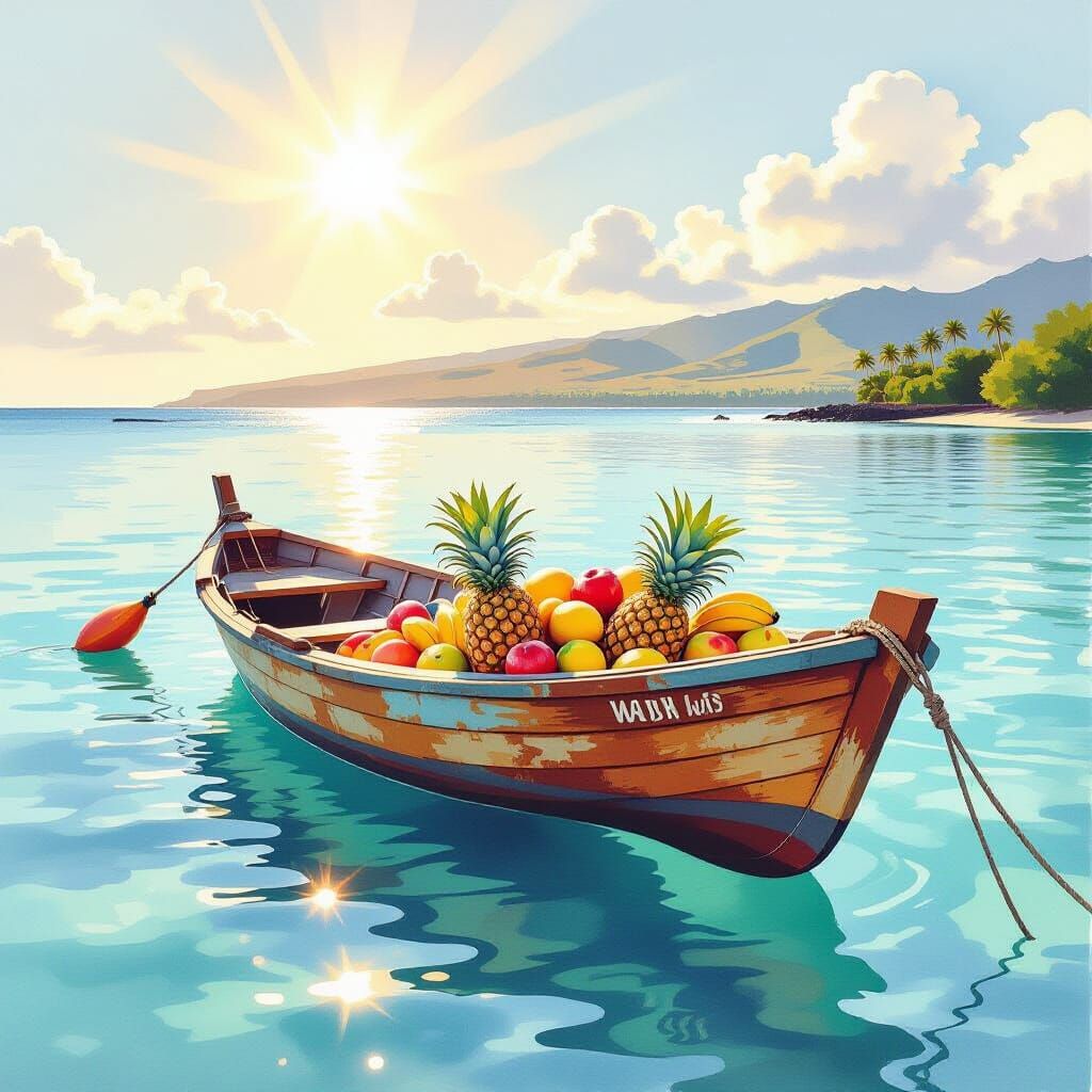 Tropical Paddle Boat in Watercolor Style