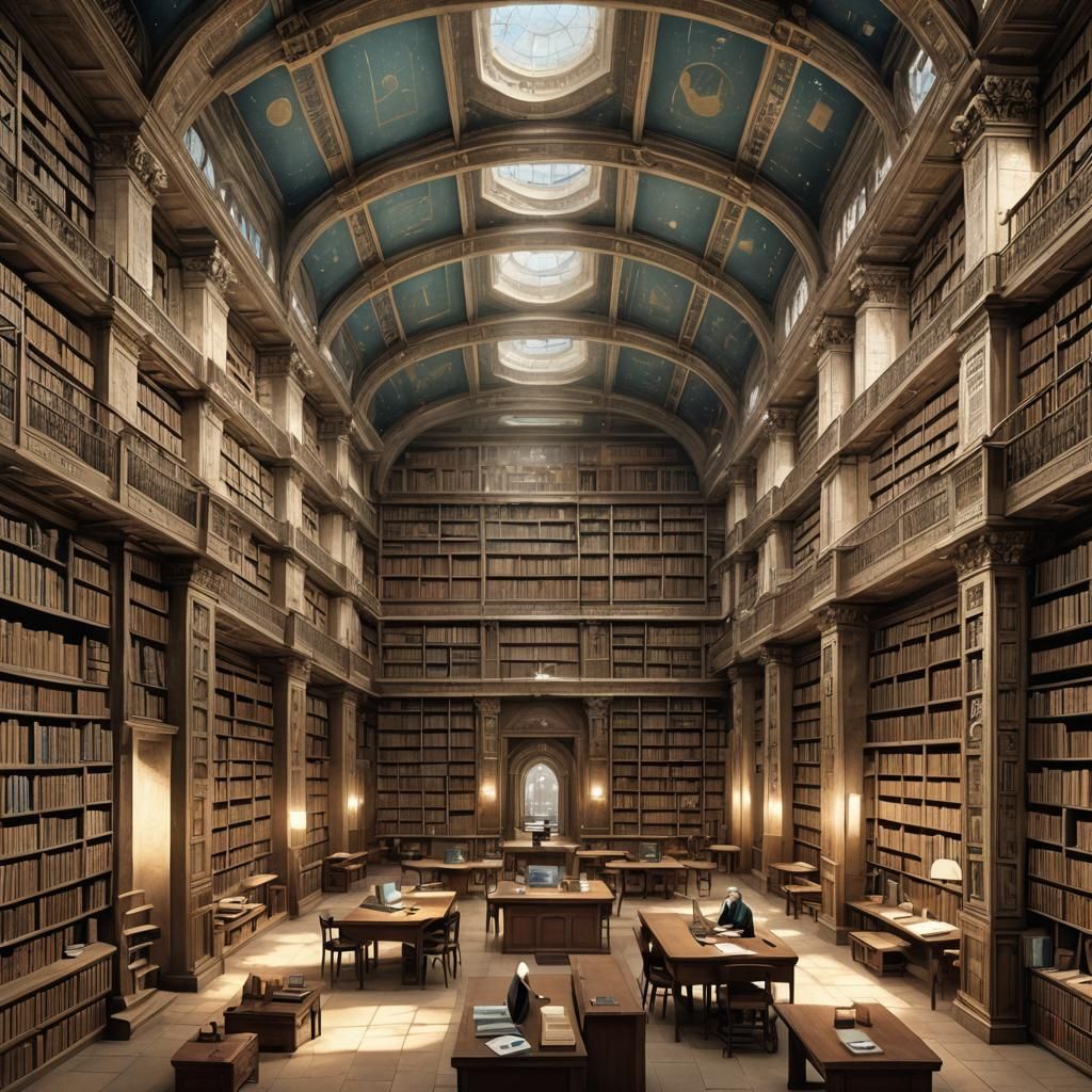 Futuristic Ancient Library: A Nexus of Eras
