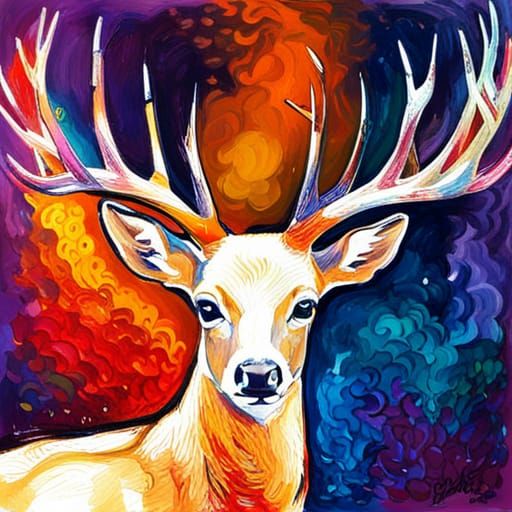 Deer Line Art in Expressionist Impasto Style