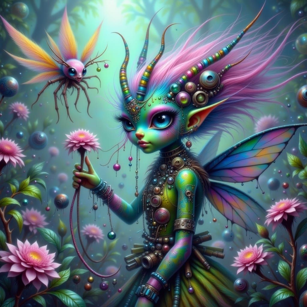 Exoplanet Xenofauna in Iridescent Armor, Blending Biolumines...