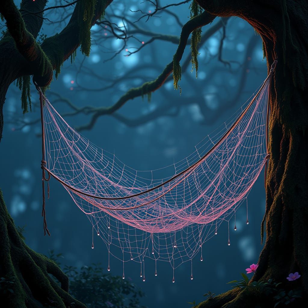 Spider Web Hammock in Ethereal Forest Glow