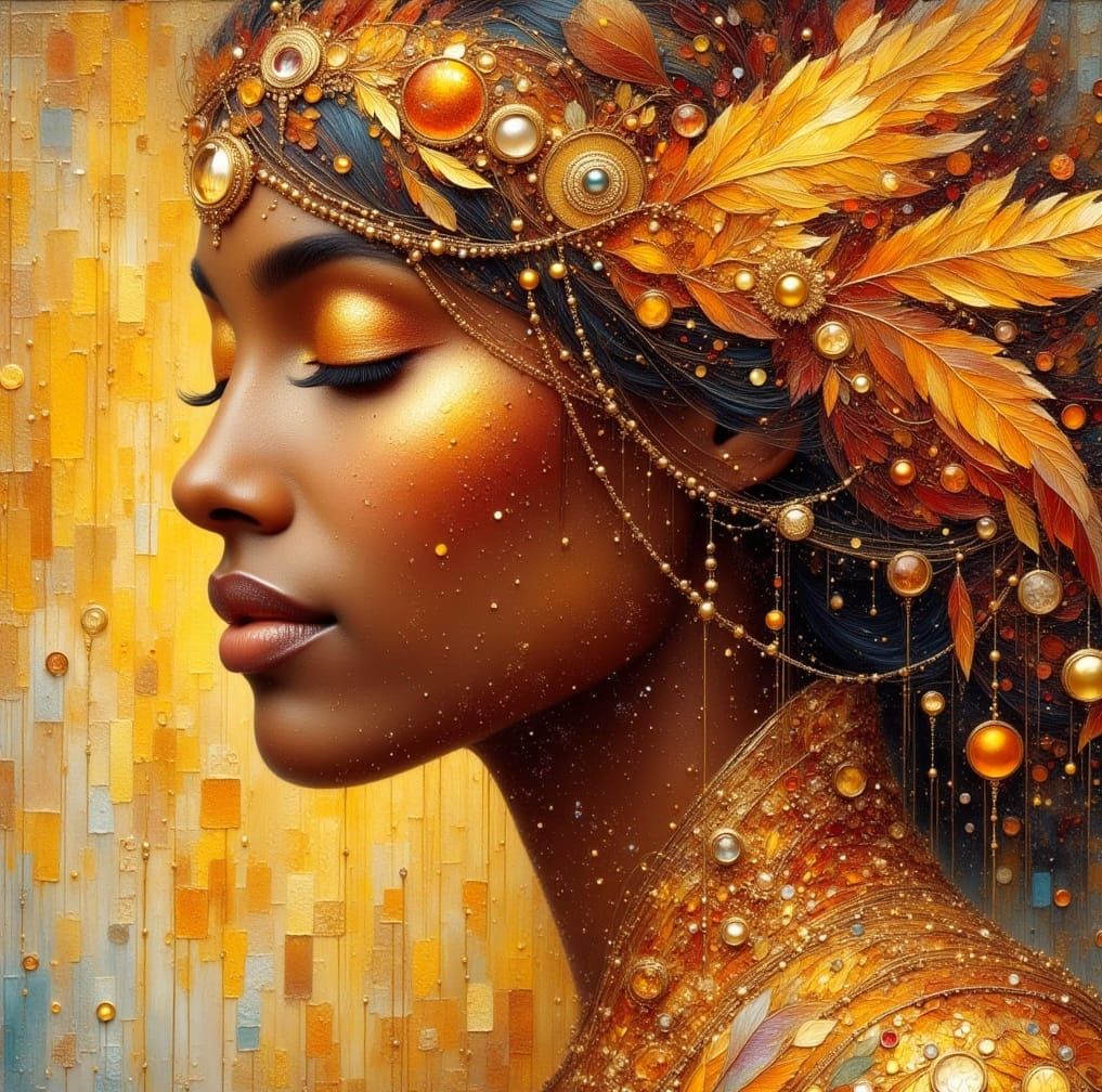 Ethereal Amber Woman in Watercolour Oil Painting