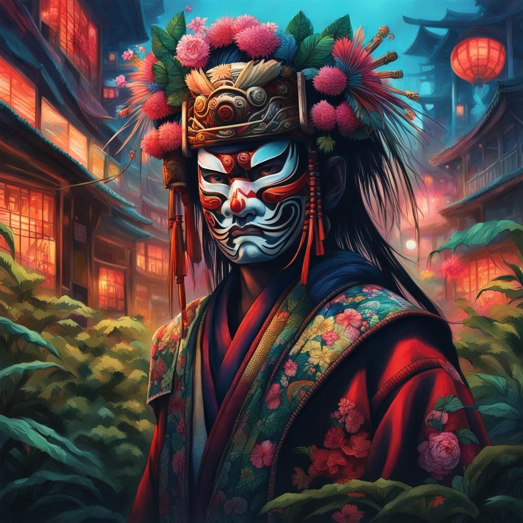 Samurai and Geisha in Post-Apocalyptic Neon City