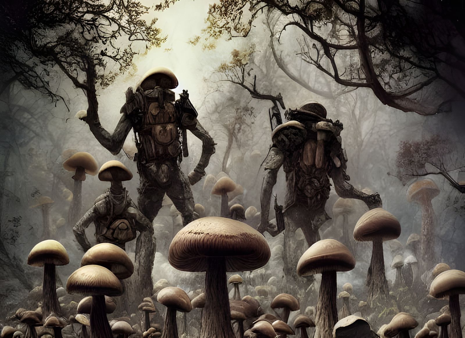 Mushroom Warriors Battle in Dark Forest