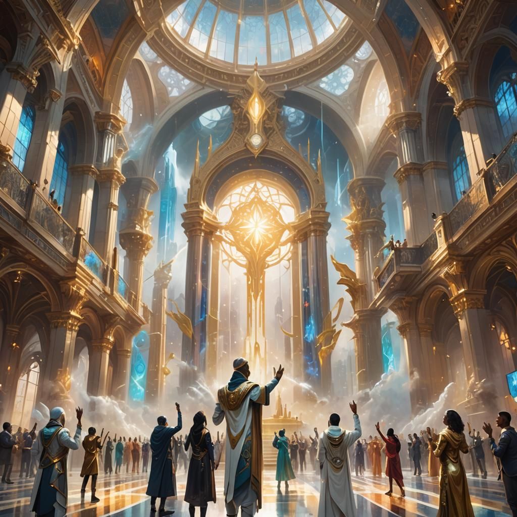 Ethereal Concept Art: United Hands in Futuristic City