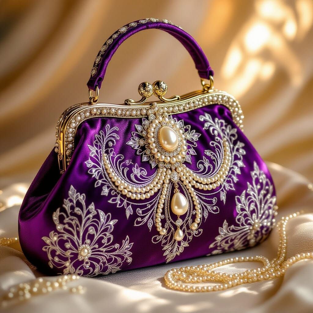 Luxurious Purple Pearl Purse in Art Nouveau Style