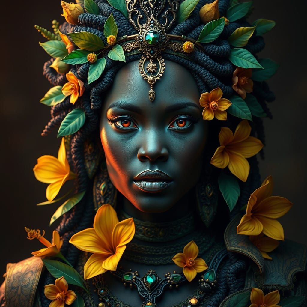 Regal Earth Goddess Portrait in Vibrant Hyper-Realism