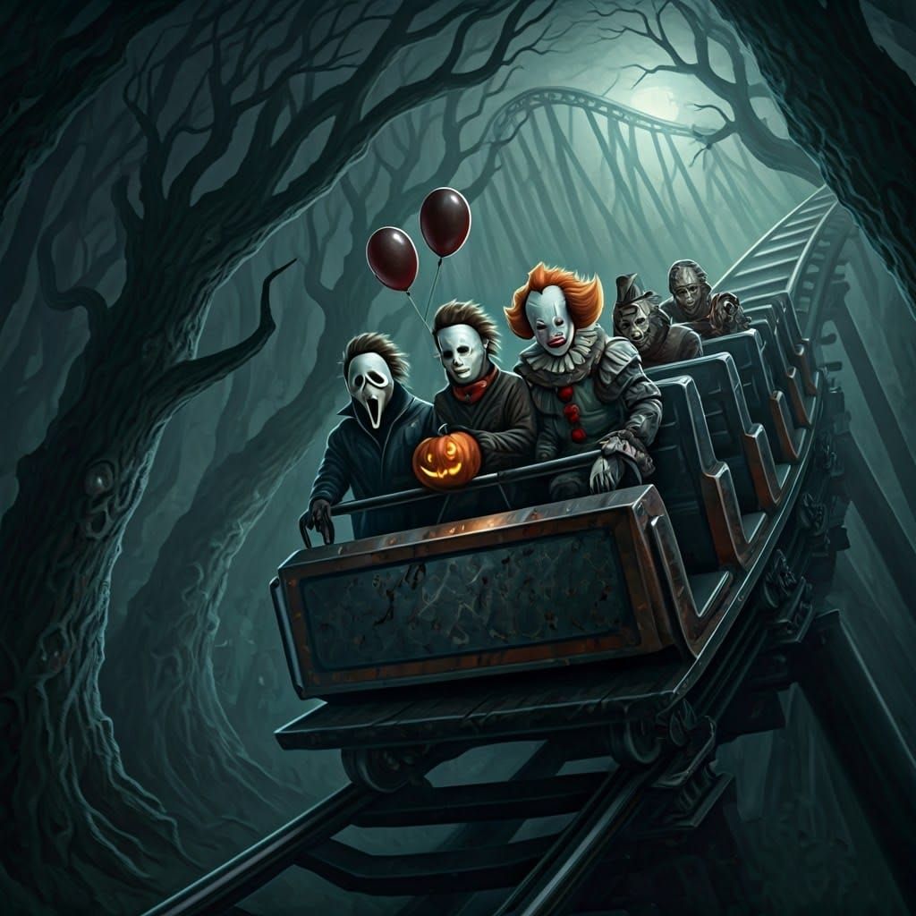 Horror Icons Ride a Dark Roller Coaster