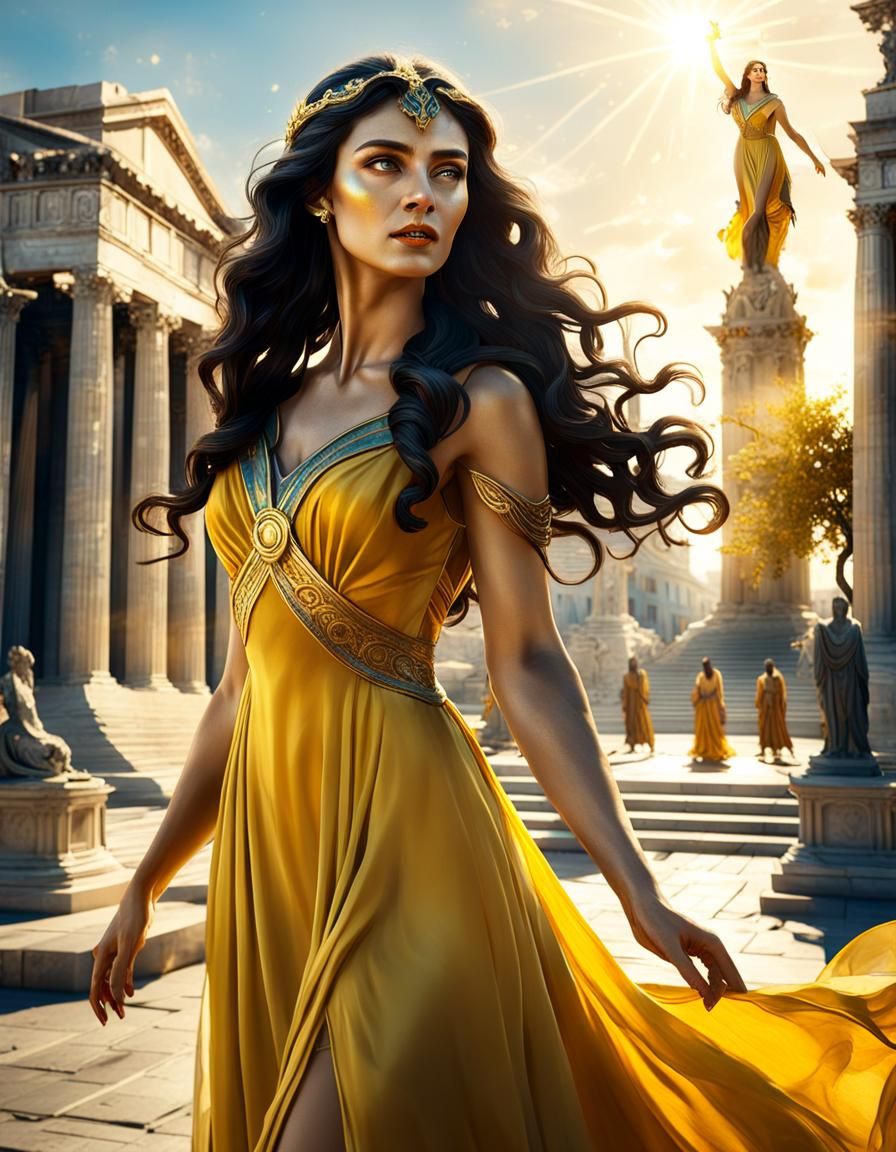 Ancient Greek Woman in Sunlight, Detailed Matte Painting