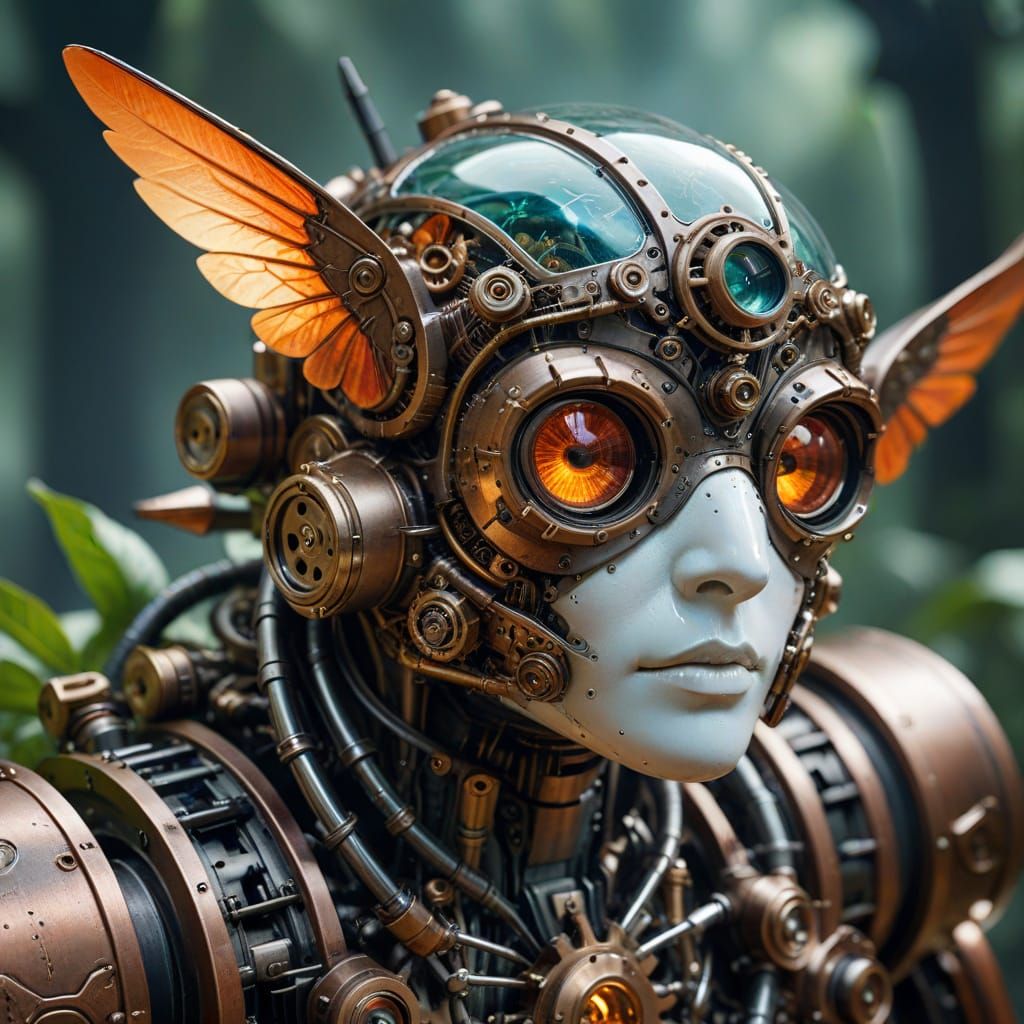 Mechanical Hummingbirds Gather Around Glowing Crystal Flower...