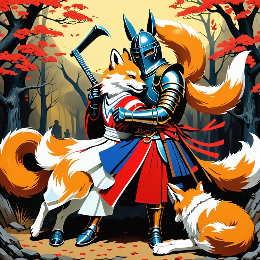 Kitsune and Knight in Kinetic Fantasy Art