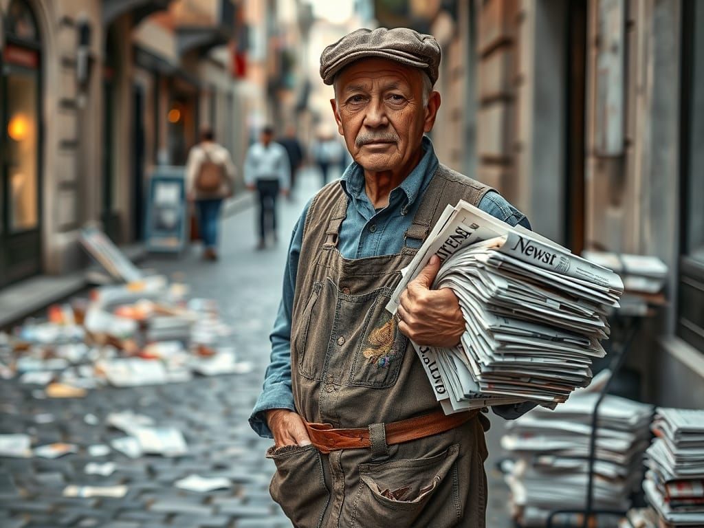 Mixed Media Masterpiece of a Newsboy