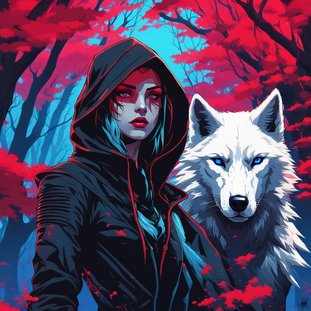 Vampire Rogue with Wolf in Cyberpunk Style