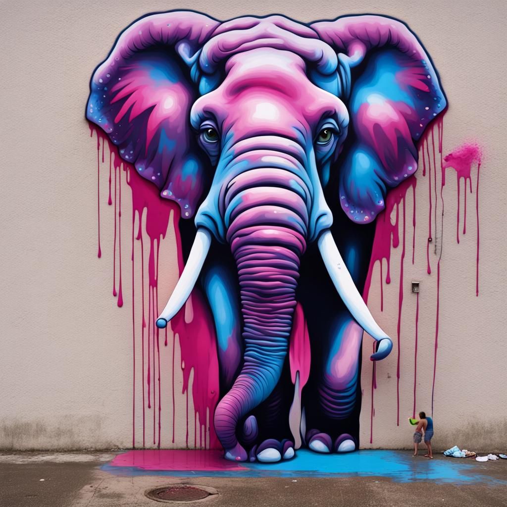 Elephant Showers Girl: 3D Graffiti Splash Art