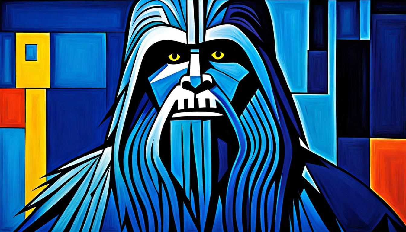 Blue Chewbacca in Picasso's Blue Period Style