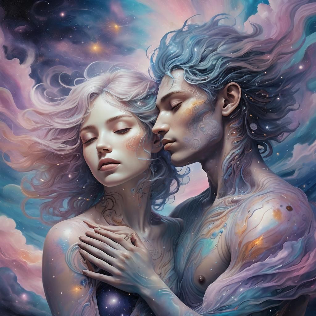 Dreamlike Astral Lovers in Surreal Cosmic Art
