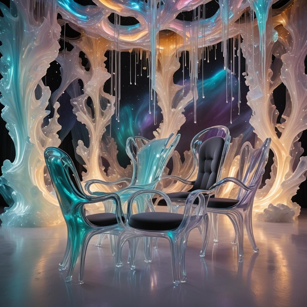 Ethereal Chairs in Uranus Atmosphere, Futuristic Design