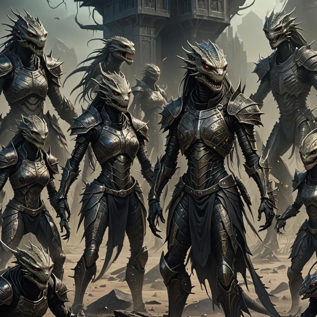 Lizard Alien Warriors in Gothic Armor