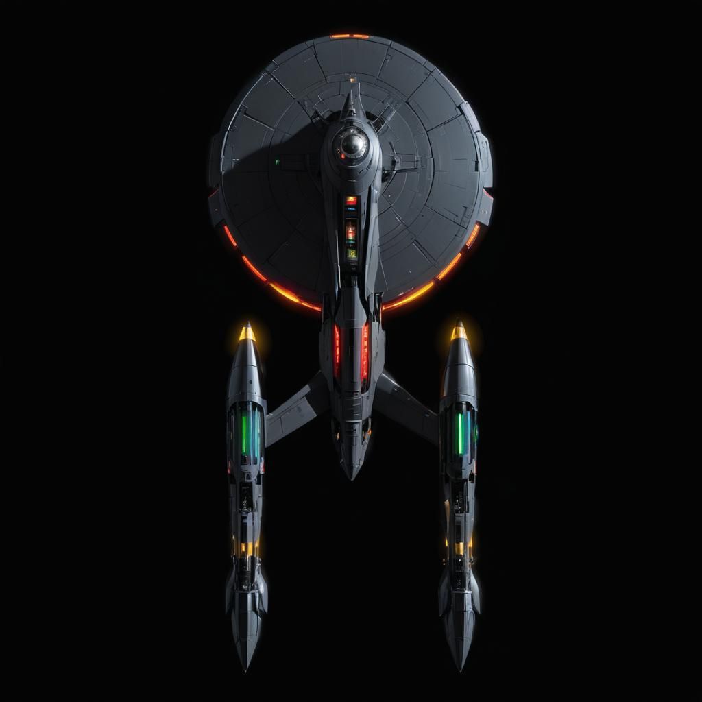 Futuristic Black Starfleet Ship with Rainbow Engines