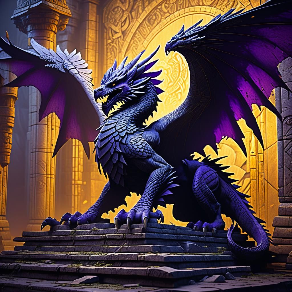 Griffin and Dragon Kings in Ruined Temple
