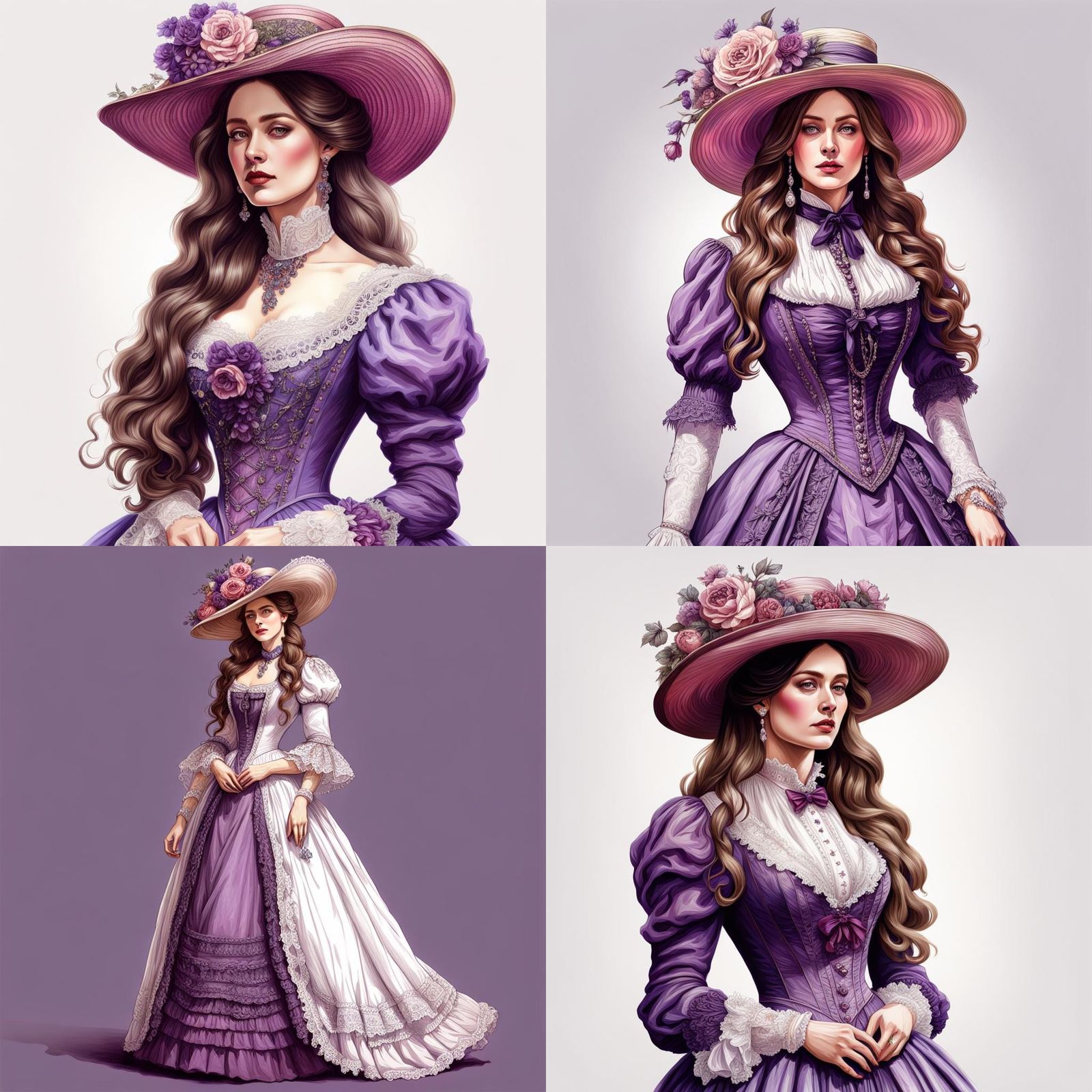 Victorian Woman in Pink and Purple Dress