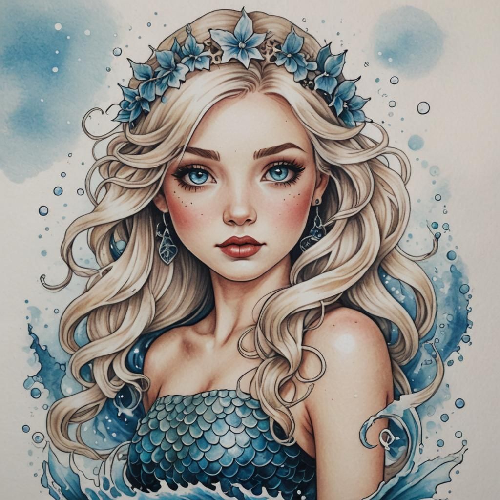 Winter Mermaid Tattoo in Traditional Style