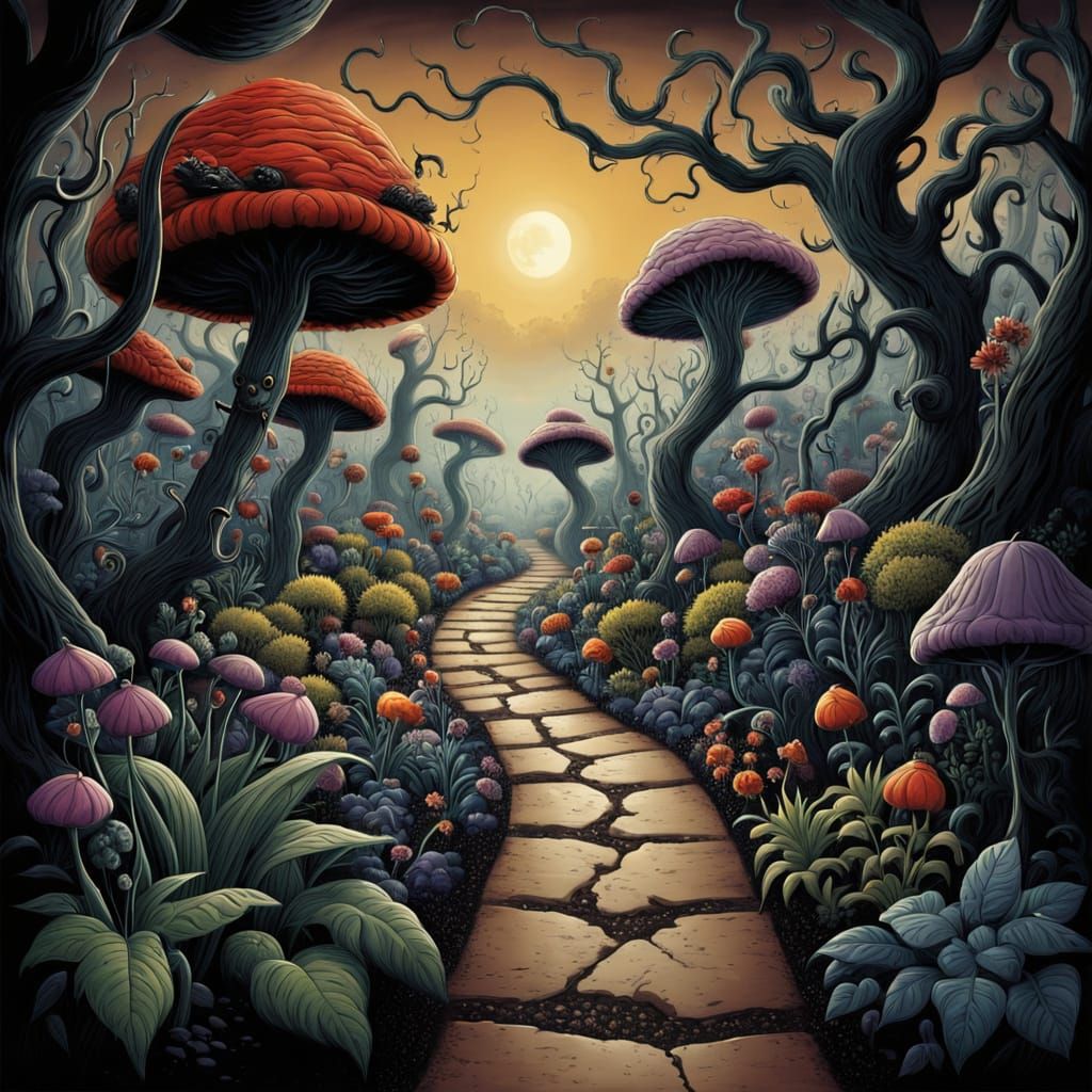 Whimsical Horror Garden Escape in Dr. Seuss Style