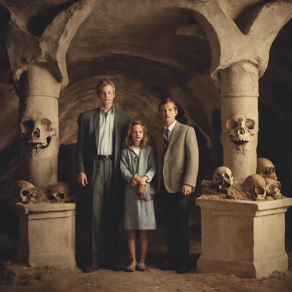 Awkward 1990s Family Photo in Bone Catacombs