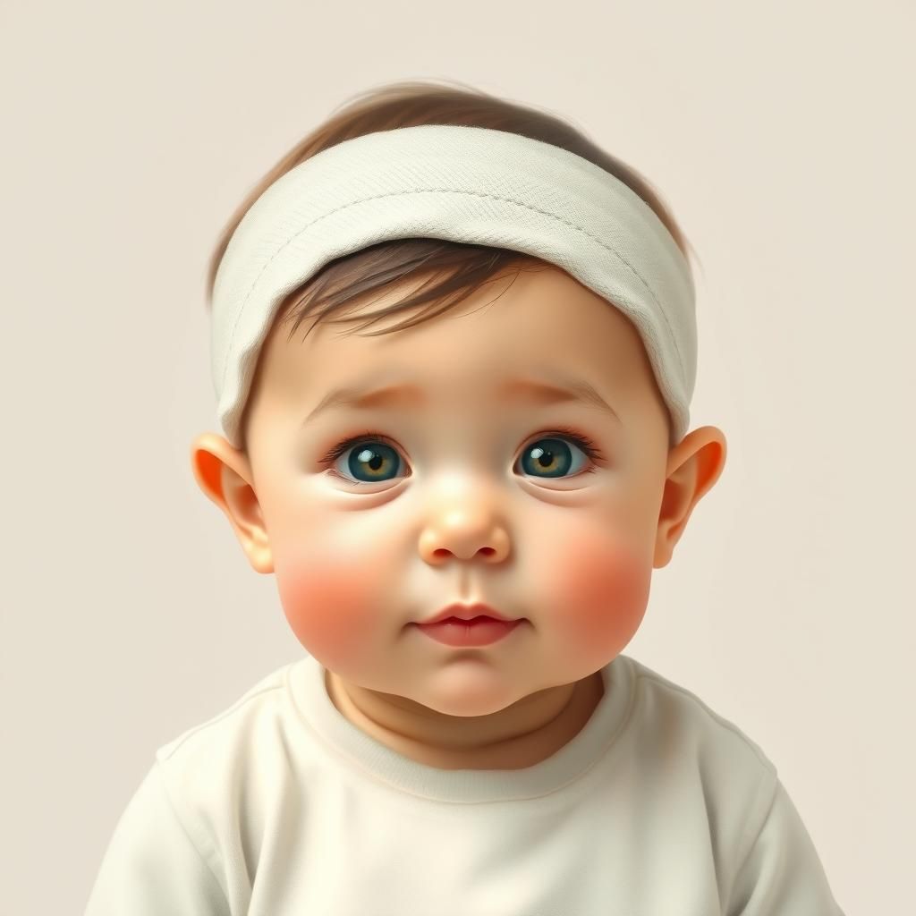 Baby Boy with Headband: A Watercolor Portrait