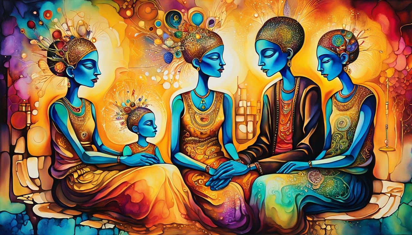 Family Portrait in Dadaist Style with Pastel Colors