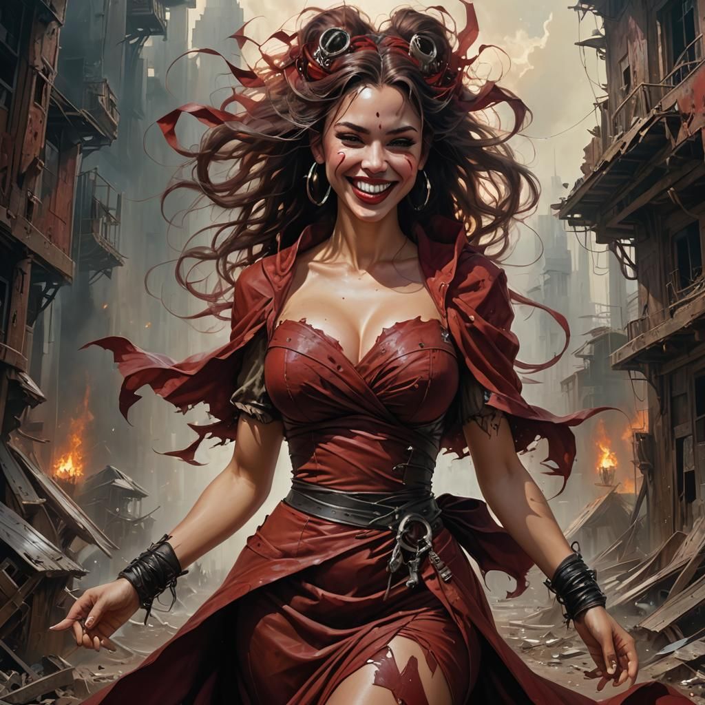 Post-Apocalyptic Woman in Torn Dress: Acrylic Painting