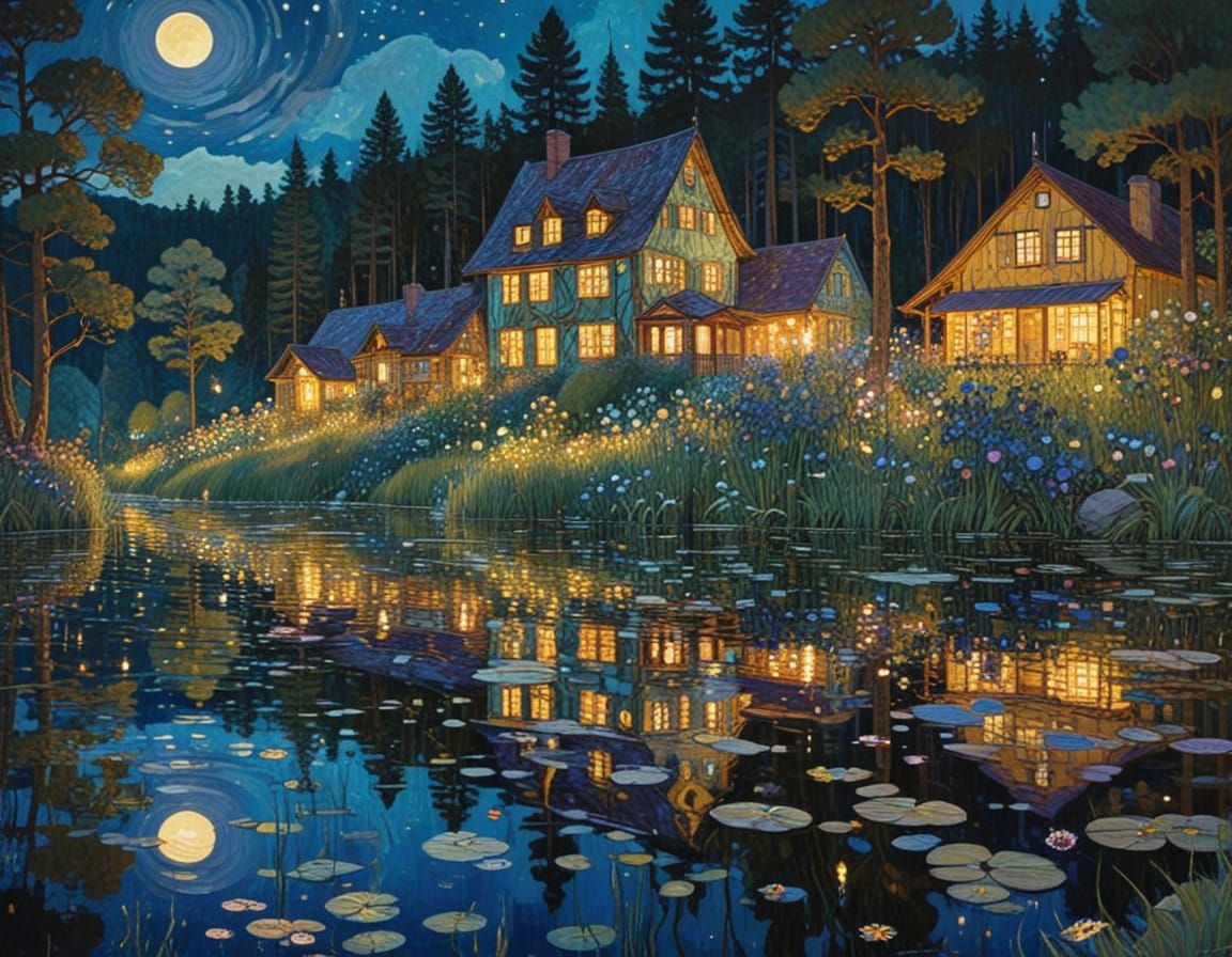 Midsummer Magic on a Swedish Lake in Impressionist Style