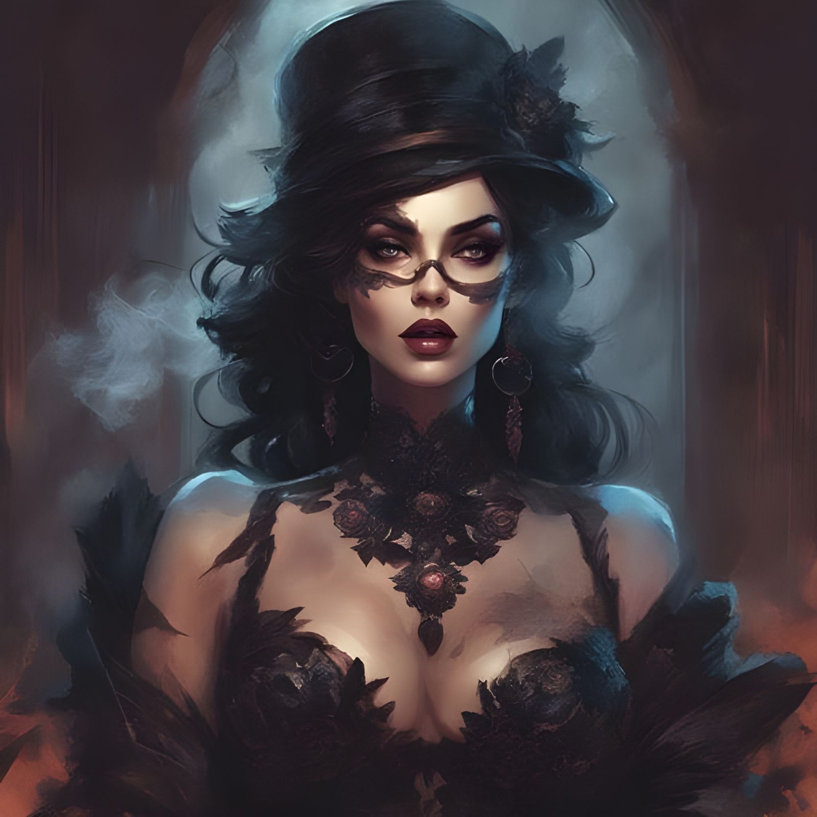 Beautiful Dark Mistress in Black Lingerie