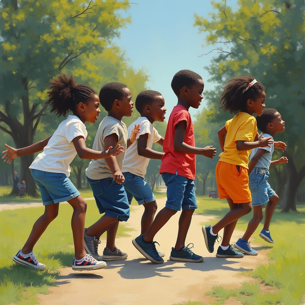 Children Playing in Park: A Contemporary Painting