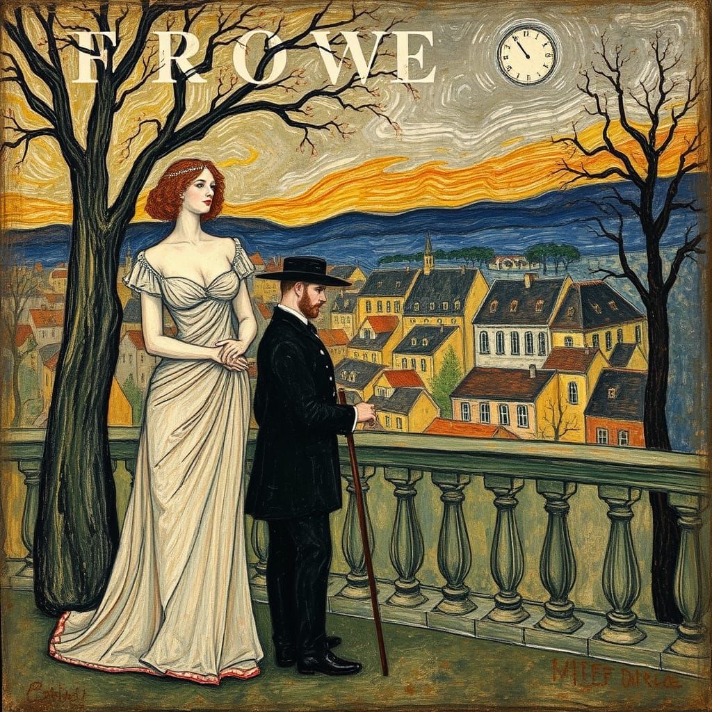 Allegorical Pointillist Oil Painting Evoking Rops and Utrill...