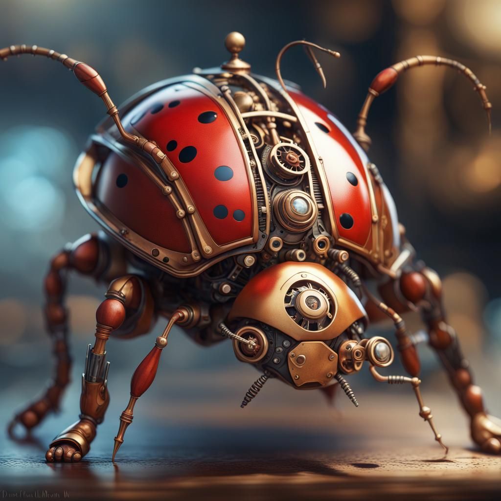 Steampunk Robot Ladybug Portrait in Digital Painting Style