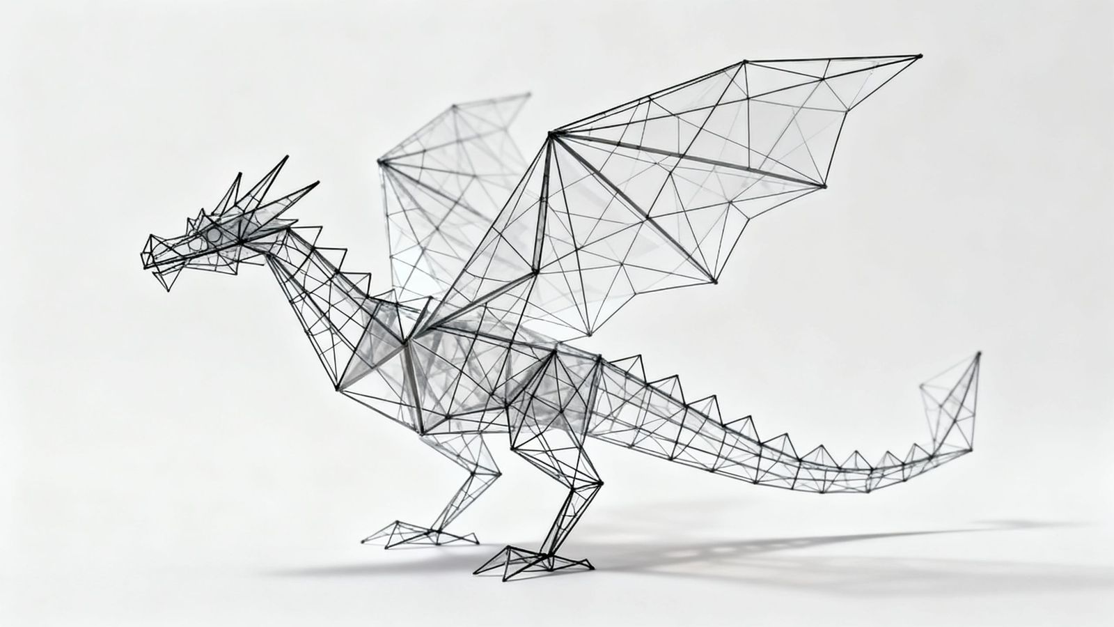 Wireframe Origami Dragon: Geometric Paper Sculpture