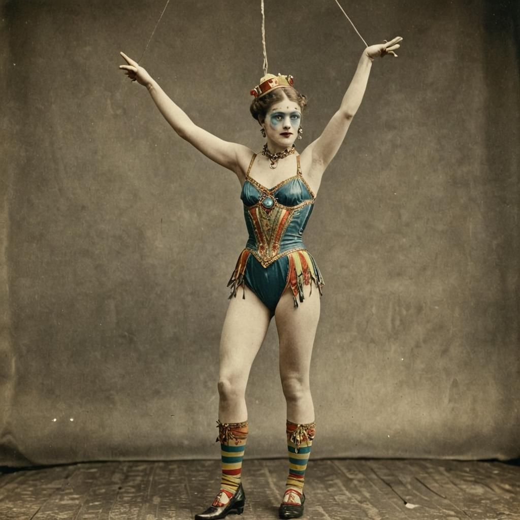 Vintage Circus Performer in Hand-Colored Style