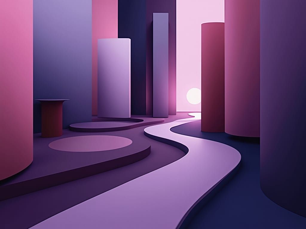 Abstract Cubist Composition in Violet and Purple