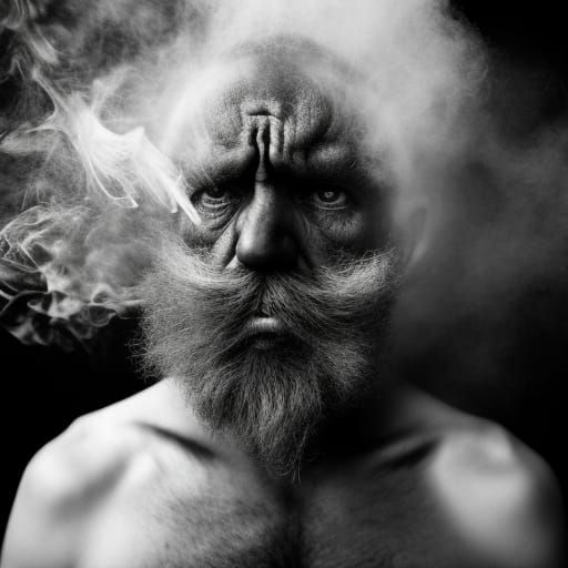 Mushroom-Smoking Dwarf Portrait in Style of Fine Art Photogr...
